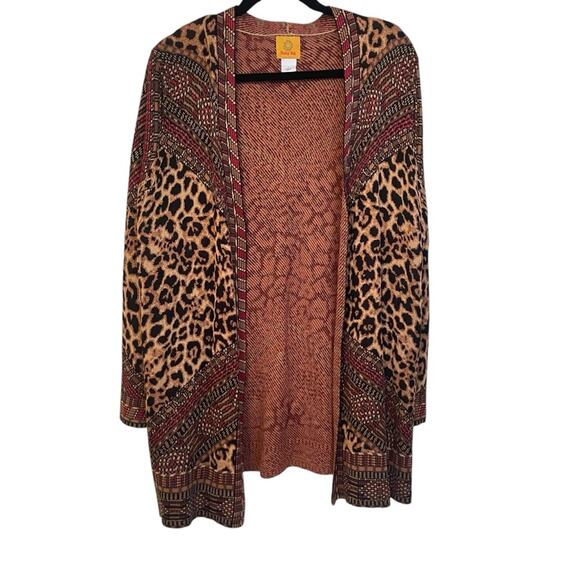 Ruby Rd. Open Front Animal Print Cardigan Sweater Large - Picture 8 of 8